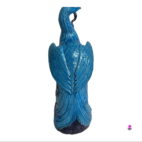 Vintage Ho-o Bird Mythical Creature (Phoenix) Turquoise Ceramic Glazed Figure - Picture 11 of 12